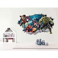 Superhero Wall Decal for Kids Bedroom - Superheroes Wall Decals - Super Hero 3D Wall Decor for Room - Boys Girls Spider Removable Smashed Sticker Childrens Playroom Wall Art Vinyl Stickers BR04