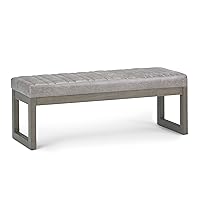 SIMPLIHOME Casey 48 inch Wide Rectangle Ottoman Bench Distressed Grey Taupe Footrest Stool, Faux Leather for Living Room, Bedroom, Contemporary Modern