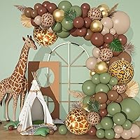 150Pcs Safari Fall Balloon Garland Arch Kit, Jungle Animal Print Olive Sage Green Brown Balloons for Wild One Baby Shower Party for Boy Girl First Birthday Wedding Party Decorations