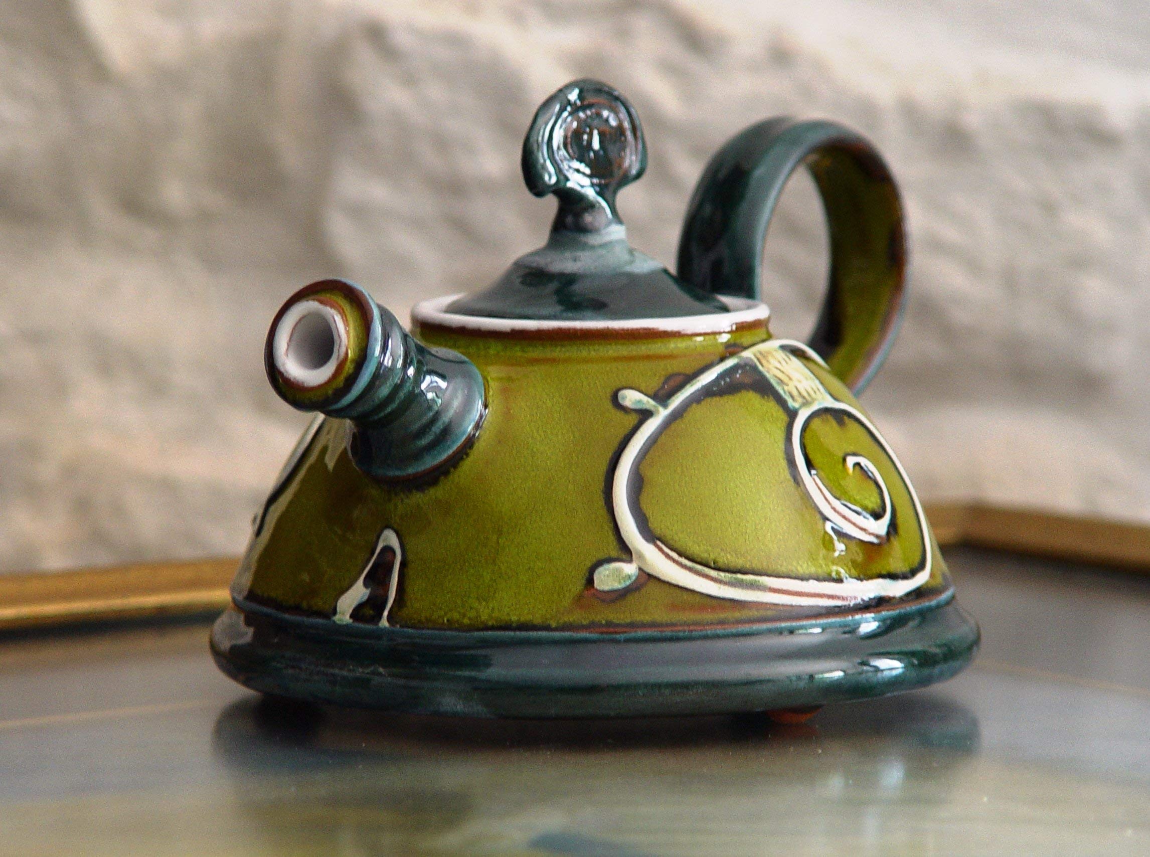 Handmade Ceramic Teapot, Small Pottery Tea or Coffee Pot, Green and Blue Ceramic Pot, Pottery Gift, Wheel Thrown Pottery, Danko Handmade