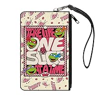 Buckle-Down Nickelodeon Zip Around Clutch Wristlet Travel & Credit Card Holder Wallet, Ninja Turtles Take Life One Slice at a Time Pizza Collage, Canvas