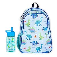 Wildkin 15 Inch Backpack Bundle with 16 Ounce Reusable Water Bottle (Dinosaur Land)