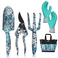 WORKPRO 5PCS Garden Tool Set, Aluminum Heavy Duty Gardening Tool Set with Garden Tool Bag, Outdoor Garden Hand Tools, Floral Blue