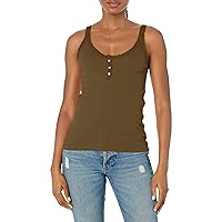Angie Women's Lace Trim Rib Knit Tank with Buttons
