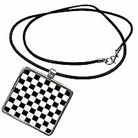 3dRose InspirationzStore patterns - Check black and white pattern - checkered checked squares chess checkerboard or racing car race flag - Necklace With Rectangle Pendant (ncl_154527)