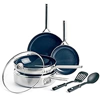 Cookware Tri-Ply Stainless Steel Ceramic Nonstick, 7 Piece Cookware Pots and Pans Set, PFAS-Free, Multi Clad, Induction, Dishwasher Safe, Oven Safe, Silver