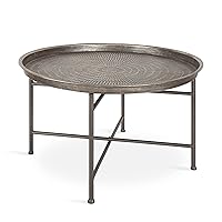 Kate and Laurel Mahdavi Boho-Chic Hammered Metal Tray Coffee Table, Brushed Silver