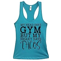Funny Saying Tanks “My Head Says Gym But My Heart Says Tacos Royaltee Shirts (2XL, Tahiti Blue)