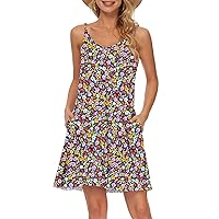 MISFAY Women's Summer Casual Dresses Swing Plus Size T-Shirt Dress(Pink Crushed Flower,2XL)