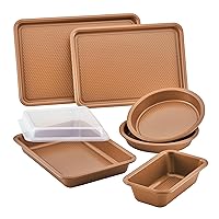 Ayesha Curry Kitchenware Bakeware Nonstick Baking Cookie, Loaf, Cake Pan Set, 7-Piece, Copper