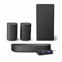 Roku Streambar & Surround Sound Set | 4K HDR Streaming Device & Premium Soundbar All in One, Two Wireless TV Speakers, Wireless Subwoofer, Roku Voice Remote, Free & Live TV