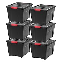 IRIS USA 53 Quart Stackable Plastic Storage Bins with Lids and Latching Buckles, 6 Pack - Black, Containers with Lids and Latches, Durable Nestable Closet, Garage, Totes, Tubs Boxes Organizing