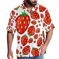 Strawberry Fruit Men Casual Button Down Shirts Short Sleeve