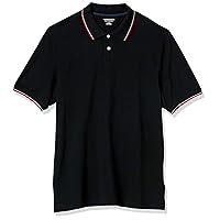 Amazon Essentials Men's Regular-Fit Cotton Pique Polo Shirt (Available in Big & Tall), Black Red White Thin Stripe, Large