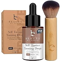 Self Tanning Drops & Kabuki Face Brush - Made with Natural and Organic Ingredients, Light Face Tanning Drops to Add to Lotion, Moisturizing Bronzing Drops for Face & Body, Toxin Free Face Tanner