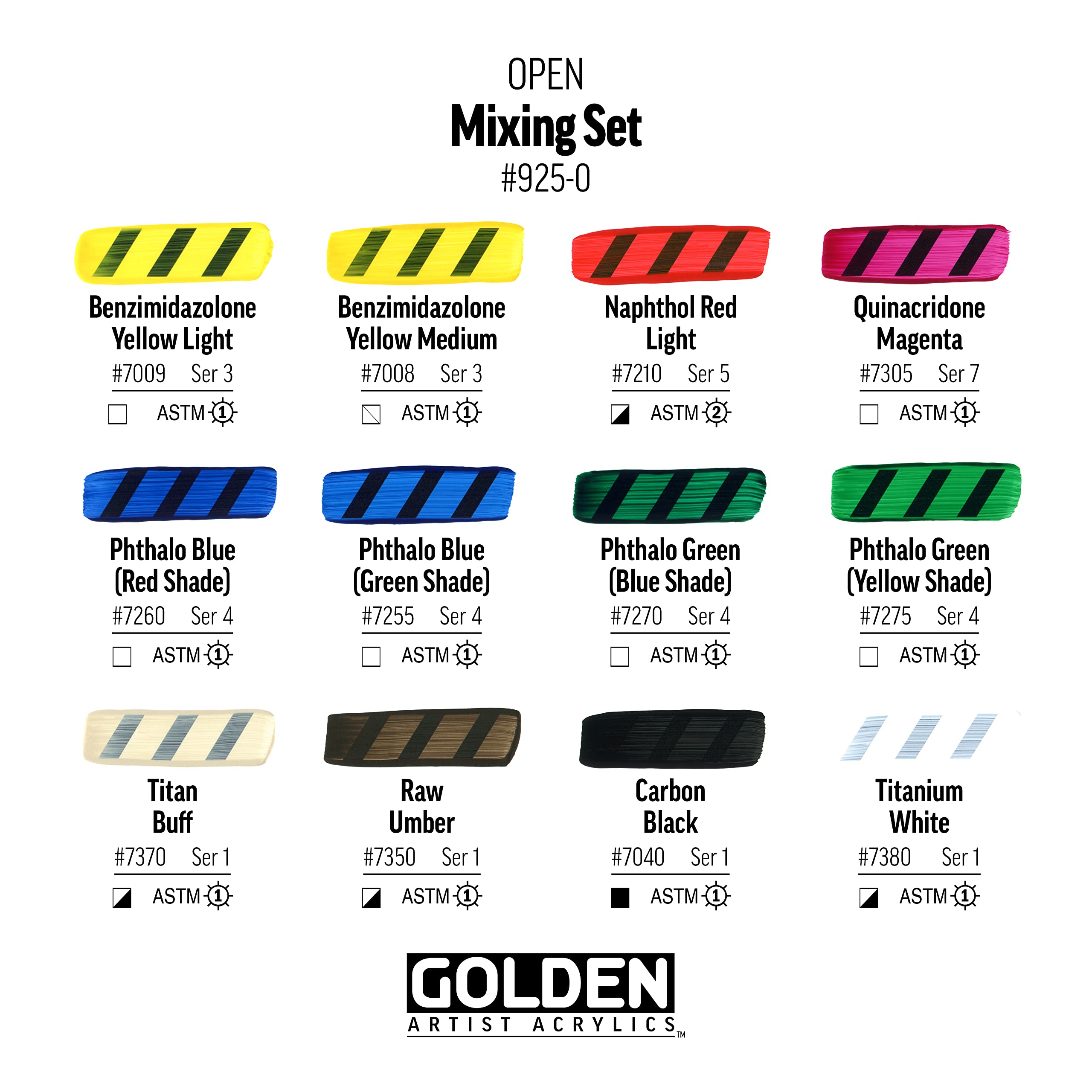 Golden Artist Colors, Open Slow-Drying Acrylics, 12-Color Mixing Set