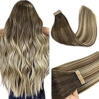 GOO GOO Tape in Hair Extensions Human Hair 26 Inch Remy Walnut Brown to Ash Brown and Bleach Blonde Remy Human Hair Extensions 20pcs 60g Balayage Natural Real Hair Extensions
