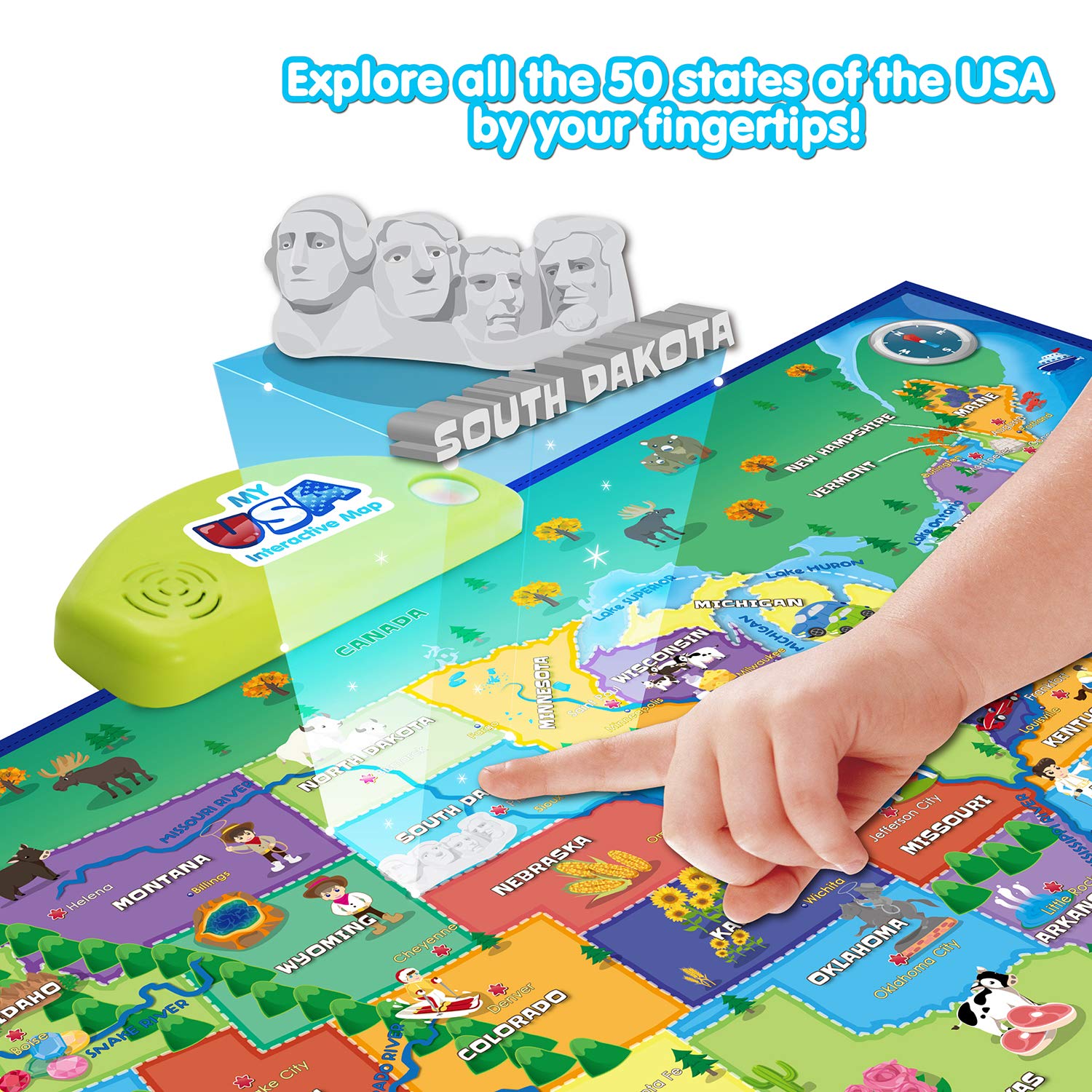 BEST LEARNING i-Poster My USA Interactive Map - Educational Smart Talking US Poster Toy for Kids Boy or Girl Ages 5 to 12 Years - United States Geography Electronic Game Children 5, 6, 7 Gift Present