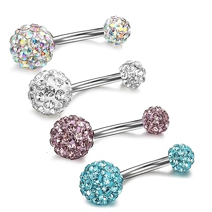ORAZIO 4-8Pcs 14G Stainless Steel Belly Button Rings Screw Navel Bars Body Piercing