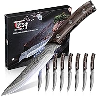 Steak Knives Set Of 8, 4.8 Inch High-Carbon Japanese Stainless Steel Non-serrated Steak Knife With Wood Handle, Damascus Pattern Full Tang Design, Razor-Sharp Dinner Knives With Gift Box