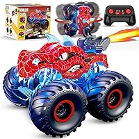 Remote Control Dinosaur Car, 2.4GHz RC Monster Trucks for Boys with Spray, Light & Sound, All Terrain RC Cars with 2 Batteries, Dinosaur Toys for Kids 3 4 5 6 7 8, Christmas Birthday Gift