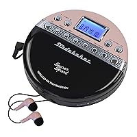 Studebaker SB3705PB Super Sport Portable CD Player Plays CDs Wirelessly Through Car Radio Includes FM Stereo Radio and Color Coordinated Stereo Earbuds