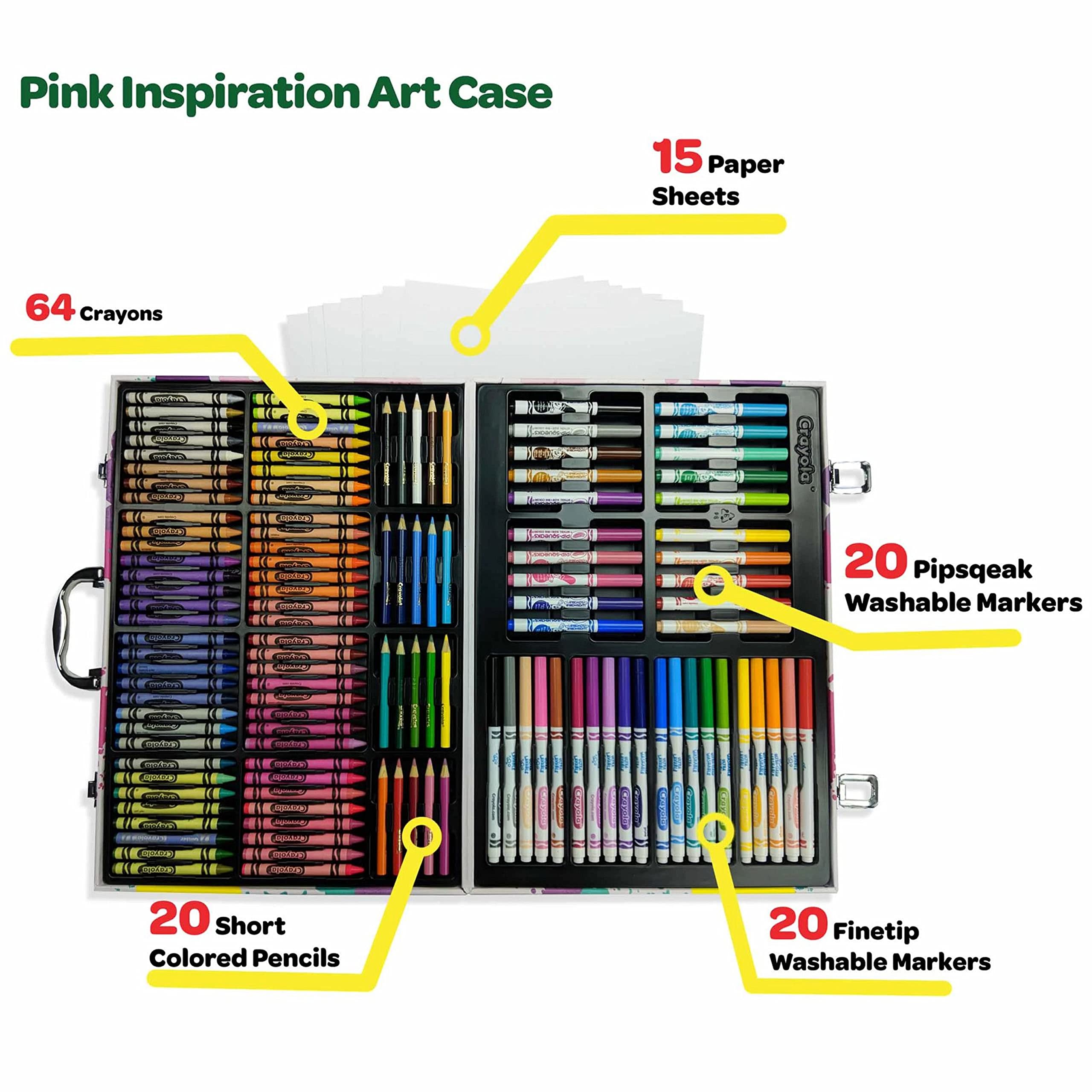 Crayola Inspiration Art Case Coloring Set - Pink (140 Count), Art Set For Kids, Kids Drawing Kit, School Supplies for Girls & Boys [Amazon Exclusive]