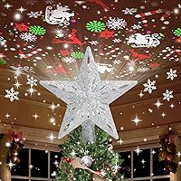 Christmas Tree Topper Lighted with 6 Projection Modes,Christmas Star Tree Topper Built-in LED Rotating Lights,Sliver 3D Glitter Dynamic Projection for Xmas Party Holiday Decorations