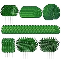 88pcs Artificial Tropical Palm Leaves Monstera Leaves Dried Palm Leaves Green Fake Tree Leaves with Stems for Tropical Hawaiian Jungle Themed Party Beach Wedding Room Table Wall Decoration