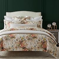 HiEnd Accents Floral Bedding Jardin Lyocell 3 Piece Super King Comforter Set, Cottage Garden Botanical Rose Print Bed Set, Women Girls Soft Silky Flower Comforter with Pillow Shams