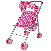 Baby Doll Stroller, Pink & White Polka Dots Baby Stroller for Dolls, Foldable with Hood and Basket, Toy Stroller for Baby Dolls, Doll Strollers for Girls 2 Years Old and Older, Toddlers