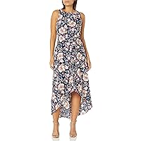 Nicole Miller New York Women's high Low Maxi Dress with Back Cut Out, Navy/Multi, 8