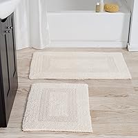 Bathroom Rugs - 2-Piece Cotton Bathroom Mat Set - Machine Washable Bath Mats for Bathroom, Kitchen, or Laundry Room by Lavish Home (Ivory)