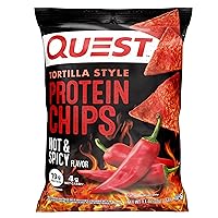 Tortilla Style Protein Chips, Hot & Spicy, 19g of Protein, 4g Net Carbs, Gluten Free, 1.1 Ounce (Pack of 12)