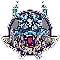 Bear Viking Axe - Nordic Warrior Vinyl Sticker Decal for Car Bumpers and Windows - Mythical Beast Decor Laptop Bumper Skateboard Luggage Sticker for Truck Hardhat Stickers for Men and Woman 4.5