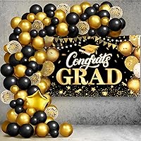 KatchOn, Black and Gold Graduation Decorations Class of 2024 - Huge, Pack of 112 | Congrats Grad Banner for Graduation Backdrop 2024 | Graduation Balloon Arch, Graduation Party Supplies for College