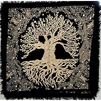 Tree of Life Altar Cloth Tapestry Tablecloth Celtic Trees Ritual Spiritual Cloth for Sacred Places, Cotton Square Tarot Table Cover 24 by 24 Sacred Cloth Gold Trunk Tree,