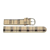 14MM Beige Plaid Stitched Man Made Leather Watch Band Strap