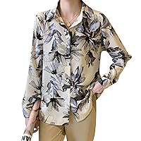 LAI MENG FIVE CATS Women's Button Down Floral Print Shirt Casual Long Sleeve looss fit Collared Blouses Tops