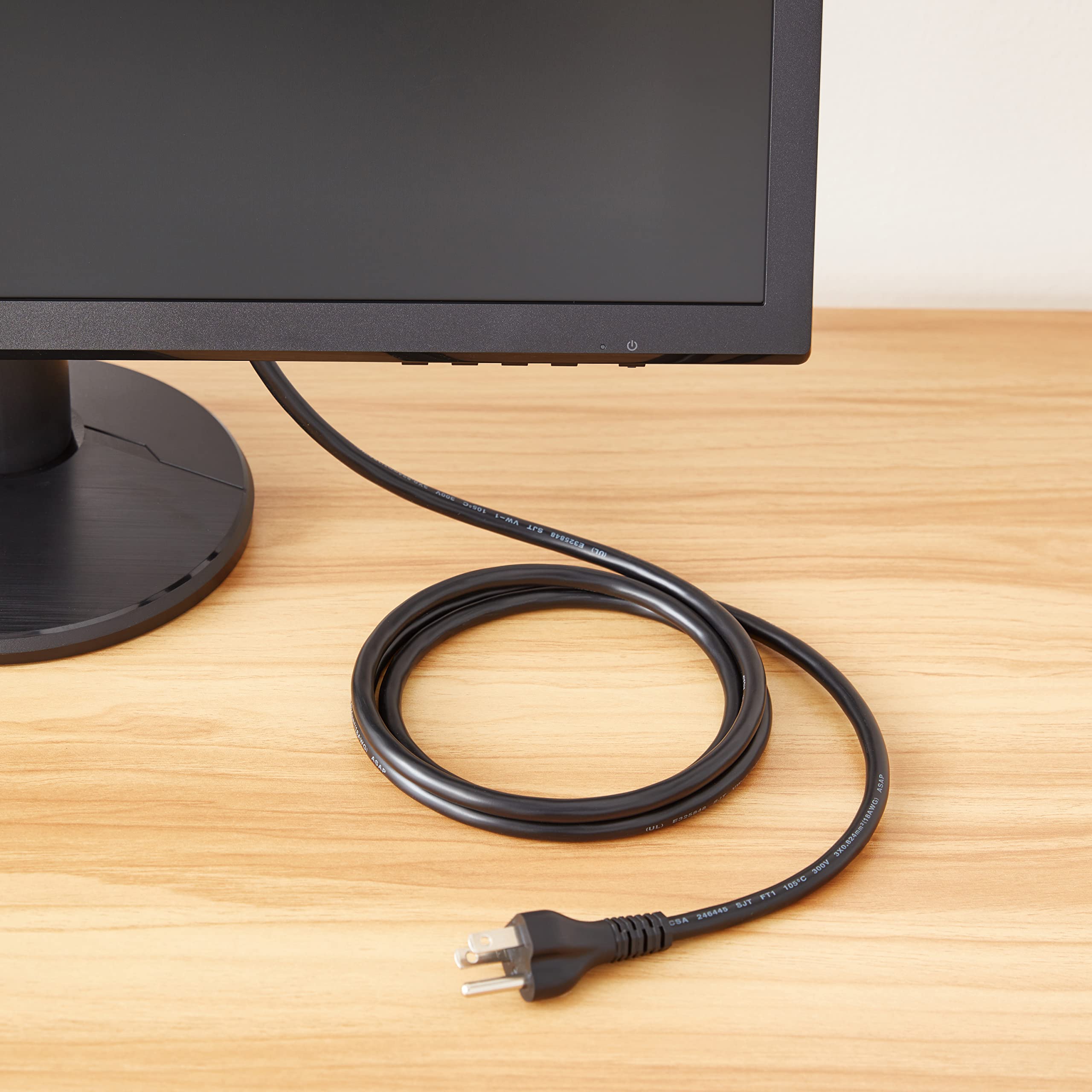 Amazon Basics Computer Monitor TV Replacement Power Cord, 6', Black