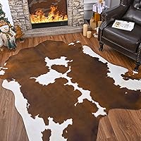 Faux Cowhide Rug 4 x 3 Feet, Medium Cow Rug Thickened Cow Print Rug, Non-Slip Faux Animal Printed Area Rug Western Decor Carpet for Living Room Bedroom, Brown