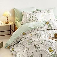 Wake In Cloud - Twin/Twin XL Duvet Cover Set, 3-Piece, Floral Shabby Chic Coquette Botanical Flower Sage Green Yellow White, Soft Lightweight College Dorm Bedding for Women Teen Kids Girls