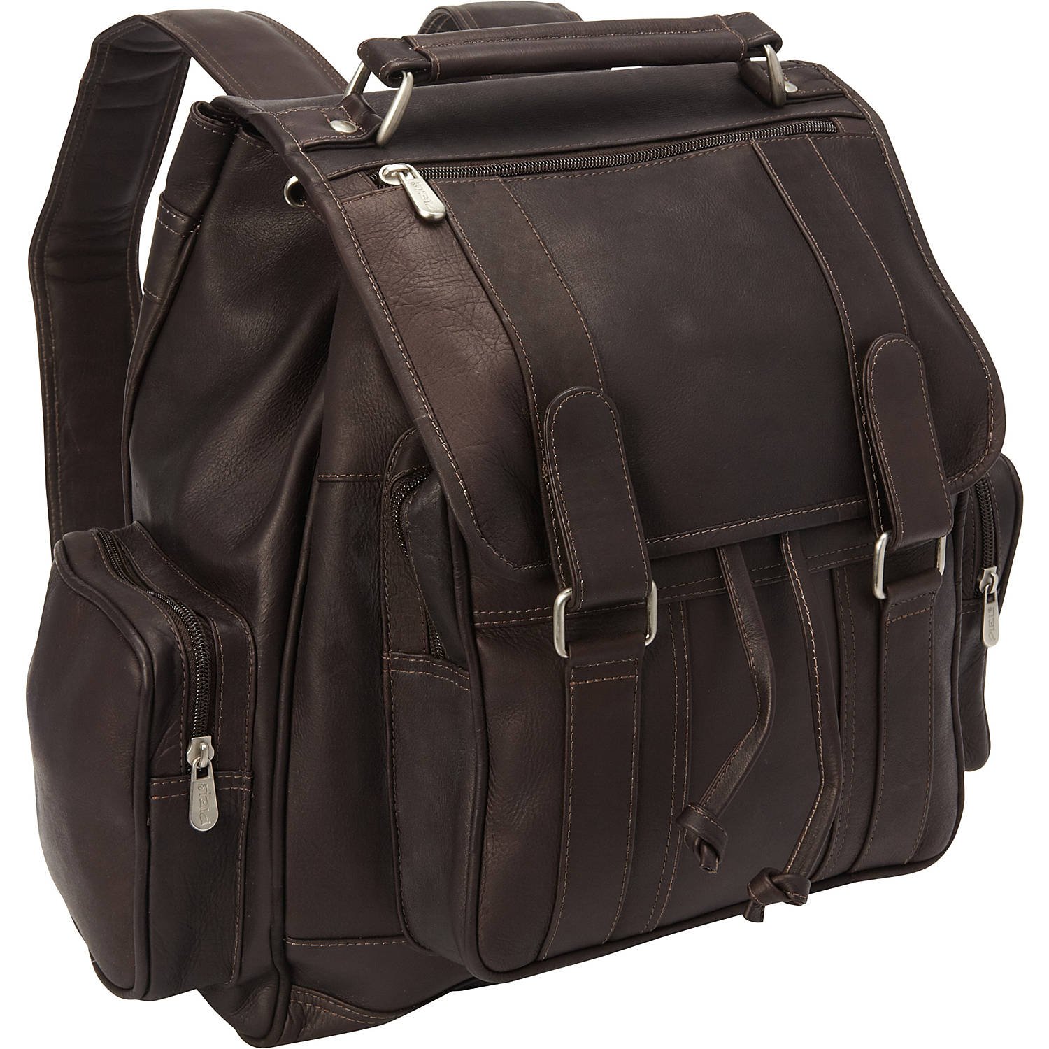 Piel Leather Double Loop Flap-Over Laptop Backpack, Chocolate, One Size