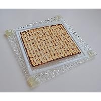 Clear Diamonds White Wedding Glass Fused Matzah Tray by YafitGlass
