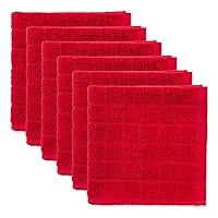 DII Basic Terry Collection Solid Windowpane Dishcloth Set, 12x12, Red, 6 Piece