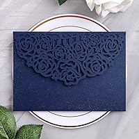 YIMIL 20 Pcs 5.12 x 7.21 inch Tri-fold Laser Cut Wedding Invitation Pocket for Wedding Quinceanera Bridal Shower Baby Shower Party Invite (Navy Blue)