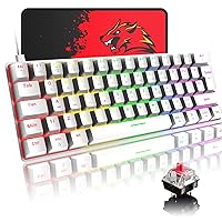 SELORSS Mini 60% Wired Mechanical Gaming Keyboard,22 RGB Chroma Backlit, Compact 62 Full Anti-ghosting Keys, USB C Cable,Replaceable Keycaps,Linear Switch for Gamer/Typist/Xbox/PC/Win/Mac(White)