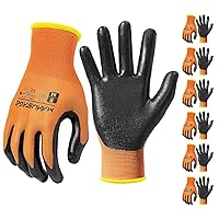 Safety Work Gloves, Nitrile Work Gloves For Men and Women, Work Gloves With Touchscreen Fingers, Work Gloves men, Men's work gloves with grip,mechanics gloves (Size XL, Orange, 6-pairs)