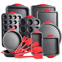 Eatex Nonstick Bakeware Sets with Baking Pans Set, 15 Piece Baking Set with Muffin Pan, Cake Pan & Cookie Sheets for Baking Nonstick Set, Steel Baking Sheets for Oven with Kitchen Utensils Set - Black