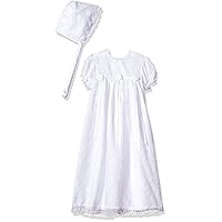 The Children's Hour Baby Girls White Fully Lined Lace Gown & Bonnett, 3m - 24m